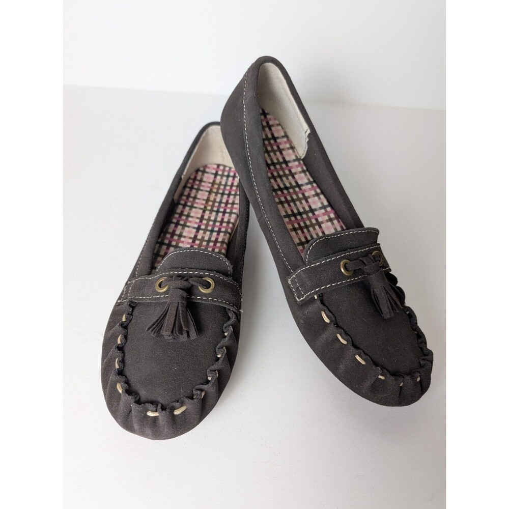 Lands End Suede Rubber Sole Tassel Slip On Moccasins Brown Women's Size 9.5 Flat